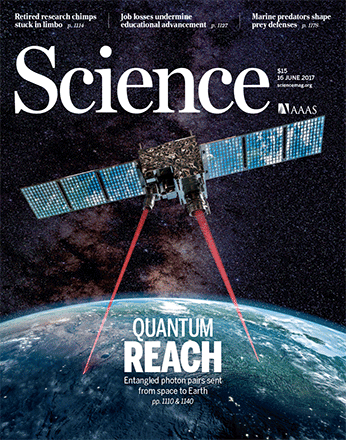Cover of  Science magazine in June 2017. Micius satellite makes history.